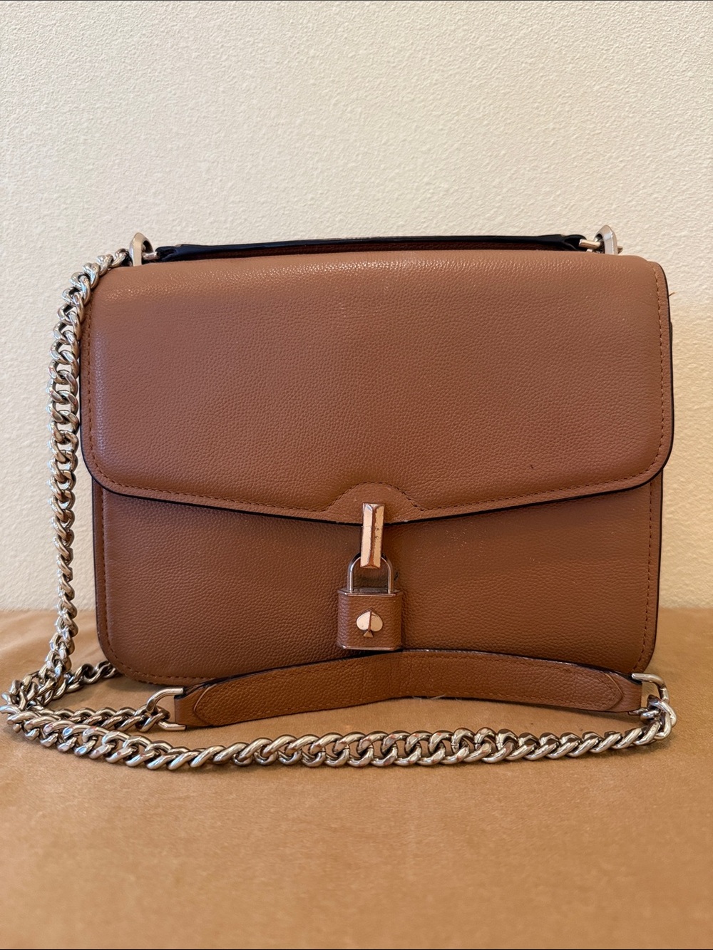 kate spade Tan Leather Crossbody Bag with Silver Chain